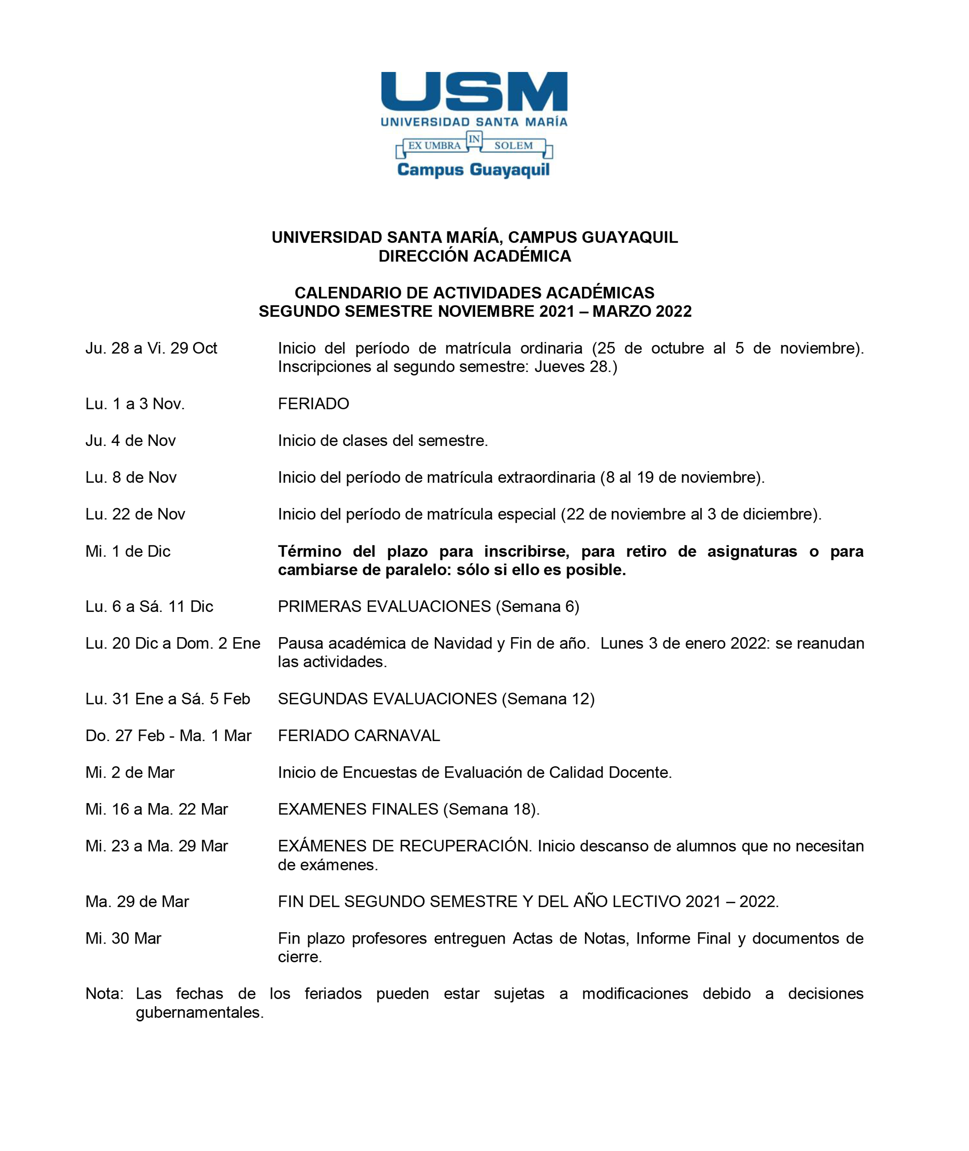 angustia Inválido Ejercer calendario usm 2020 Primitivo Acostumbrarse a